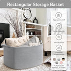 Goodpick Large Woven Rope Blanket Basket, Rectangle, Gray, 75L - Image 7