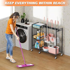 Broom and Mop Holder, MUNNAR Broom Closet Storage Cabinet with Cleaning Supplies Organizer, 2-in-1 Broom Mop and Cleaning Supplies Storage Cleaning Cart, Cleaning Cart with Wheels for Housekeeping - Image 7