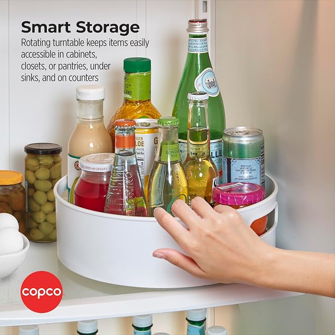 Copco 12 Inch Non-Skid Lazy Susan Turntable Organizer for Cabinet, Kitchen, Pantry, Bathroom - Smooth-Glide Rotating Storage with Raised Rim and Handles - Image 6