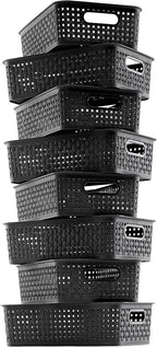 [ 8 Pack ] Plastic Storage Baskets, Small Pantry Organization and Storage Bins, Household Organizers for Laundry Room, Bathrooms, Kitchens, Cabinets, Countertops, Under Sink or Shelves, Black - Image 7