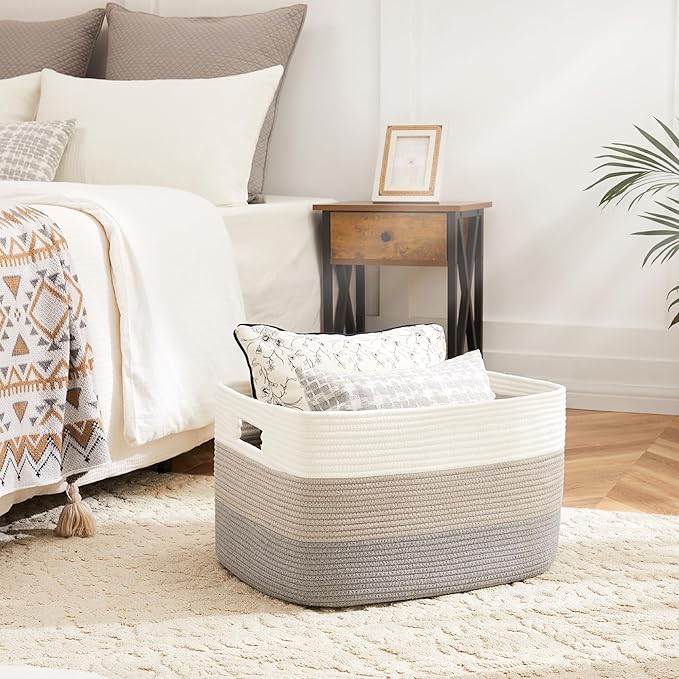 Artfeel Blanket Basket,Rectangle Woven Baskets for Storage,65L Laundry Basket for Decorative Nursery Blanket,Toys,Dirty Clothes and Magazine in Shelves,Baby Room,and Living Room - Image 2