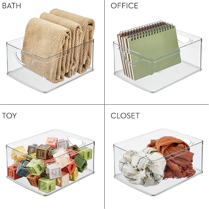 iDesign Plastic Stackable Kitchen Cabinet Storage Bin with Handles - Clear Pantry Organizer Medium (Pack of 4) - Image 7
