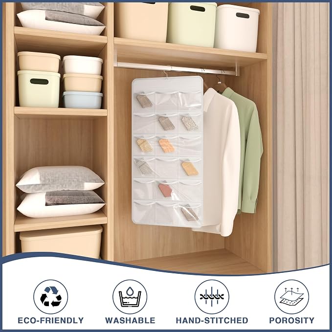 26-Pocket Hanging Closet Organizer for Socks and Underwear, White - Image 7