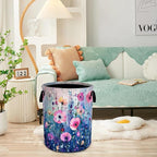 Colorful Flowers Laundry Basket Oxford Cloth Floral Hamper 18.9 x 16.5 Inch - Image 6