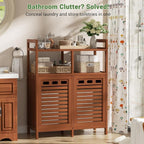 Homykic Tilt Out Laundry Hamper Cabinet, Bamboo Laundry Organizer, Walnut - Image 2