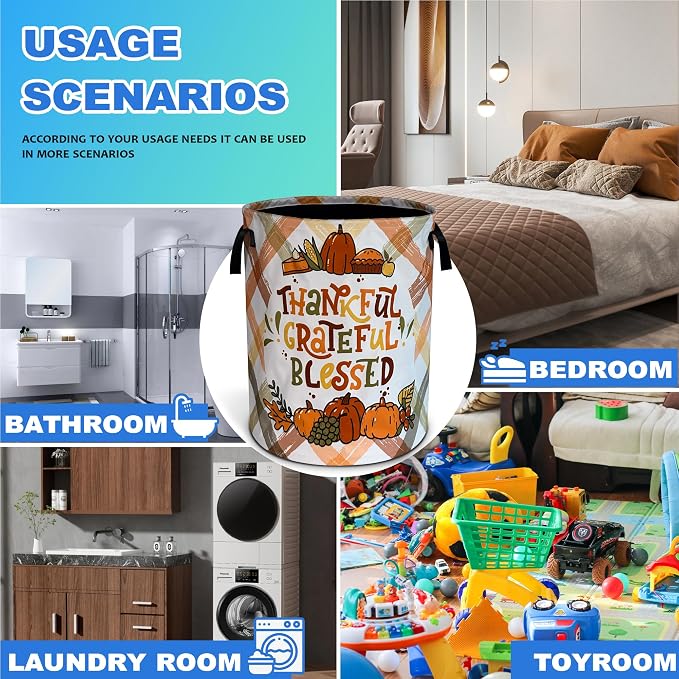 Thankful Grateful Blessed Laundry Basket Oxford Cloth Laundry Hamper With Handle Foldable Portable Clothes Storage Basket 18.9 X 16.5 Inch Storage Bag For Laundry Room/Bathroom/Bedroom/Dormitories - Image 3