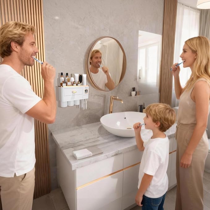 iHave Toothbrush Holders Bathrooms Wall Mount Toothpaste Dispenser & 3 Cups - Image 7