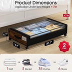 Yecaye Under Bed Storage with Wheels, 2Pack Under Bed Storage Containers, Underbed Shoe Storage Organizer, Rolling Under Bed Metal Drawers for Clothes, Blankets, Brown - Image 2