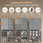 4 Pack Shoe Organizer for Closet,Foldable Shoe Storage Organizer with Adjustable Dividers, Shoe Storage Box with Clear Cover, Fits up to 32 Pairs, Gray - Image 2