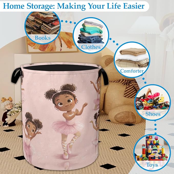 Ballet Girl Laundry Basket Collapsible Laundry Hamper Oxford Storage Bin for Clothes Storage, Organizer, Books and Sundries 16" X 20.8" - Image 5