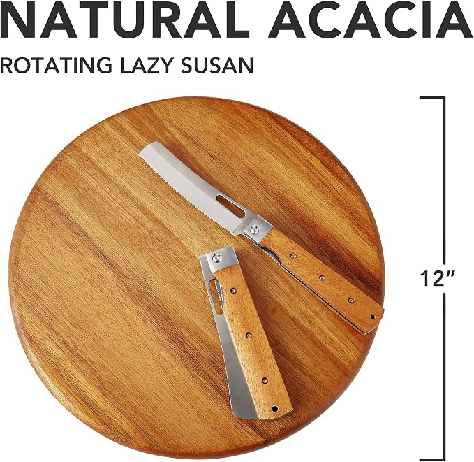 Acacia Wood Lazy Susan Wood Turntable Tray Cabinet Organizer, 12" - Image 2