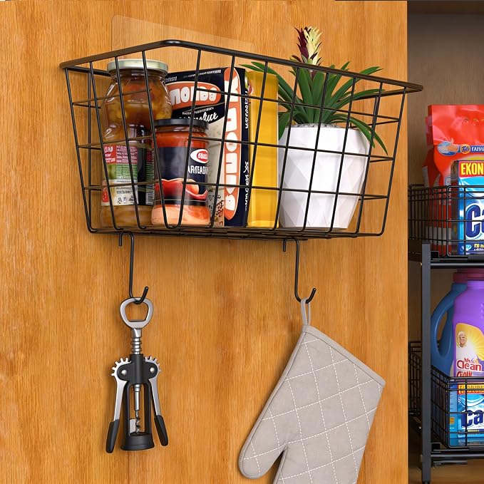 MaraFansie Over the Cabinet Door Organizer Wall Wire Baskets Hanging Kitchen Basket Shelf for Cabinet & Pantry Organization and Kitchen, Bathroom, Bedroom Storage, with Adhesive, 4 Pack - Image 5