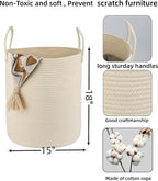 XUANGUO Cotton Rope Laundry Basket Hamper for Clothes, beige - Image 2