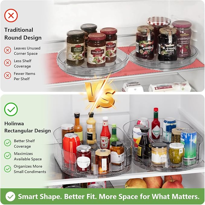 Lazy Susan Organizer for Refrigerator, 13" x 8.5" Clear Rectangular Fridge Organizer Turntable for Condiments, Spice Racks Organizer for Cabinet, Pantry & Kitchen Countertop(1 Piece) - Image 2