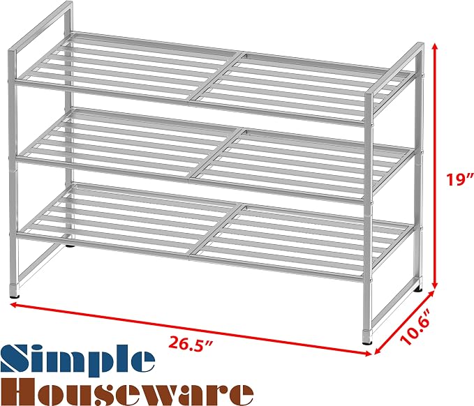 Simple Houseware 3-Tier Stackable Metal Panel Shoe Rack, Silver - Image 3