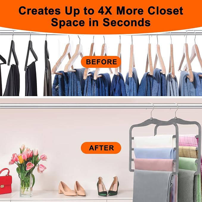 Closet Organizers and Storage, Magic Pants Hangers Space Saving, 4 Tiers Skirt Hangers, Jean Scarf Hangers, Closet Organizer Clothes Hangers, College Dorm Essentials Apartment Essentials-2 Pack - Image 2