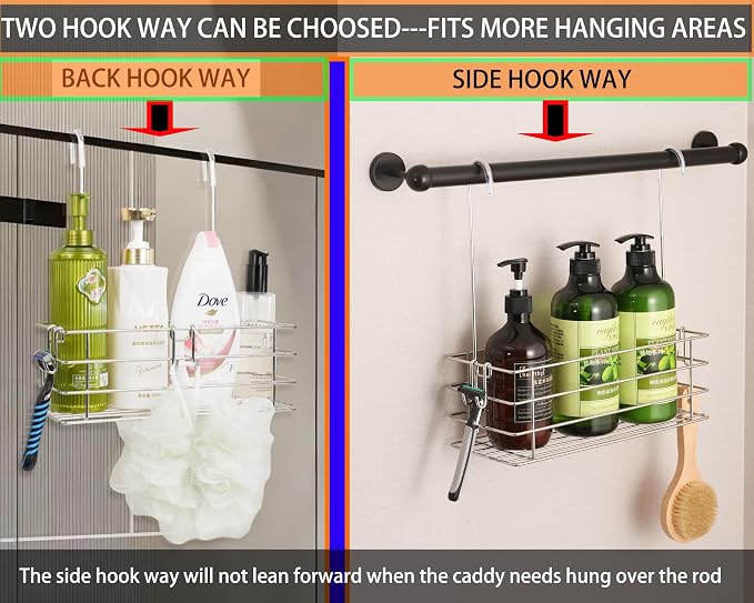 1-Tier Shower Caddy Hanging Shower Organizer Rack with Hooks Over The Door - Image 5