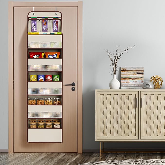 Univivi Fabric Over Door Hanging Organizer for Baby Nursery, Beige, 6-Shelf - Image 6