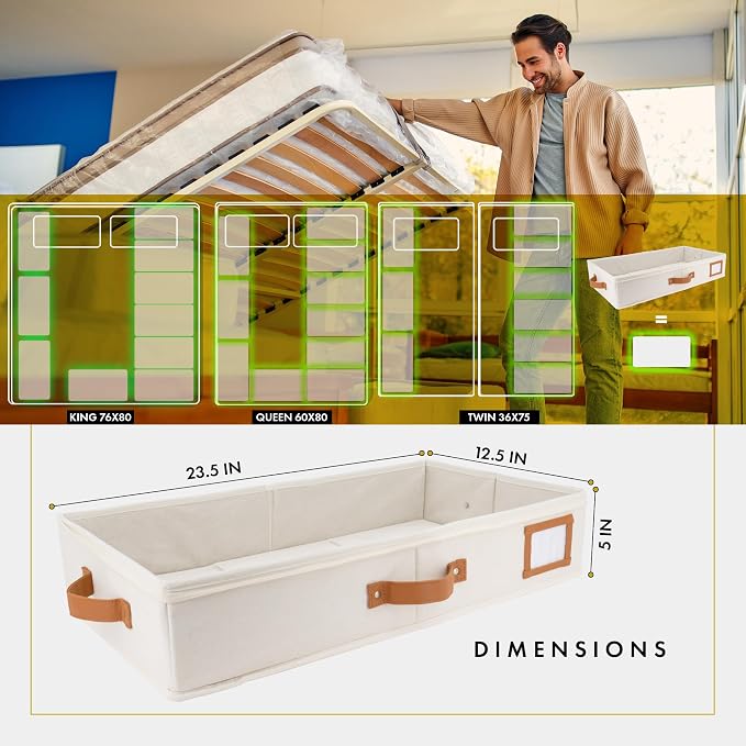 HOMELUX THEORY Under Bed Storage, Medium 2pc with Lid, Ivory | Drawer-style pull-out design, Fits blankets, clothes, fabric & shoes, Bins with lids, Bedroom & closet storage - Image 2