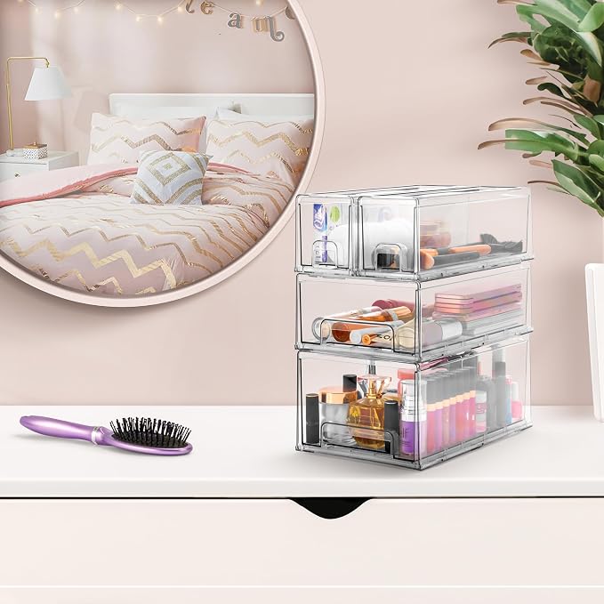 Sorbus Clear Stackable Storage Drawers with Handles (1 Medium + 2 Small) - Image 5
