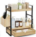2-Tier Bathroom Counter Organizer, Wooden Vanity Shelf with Drawer & Basket by Unknown
