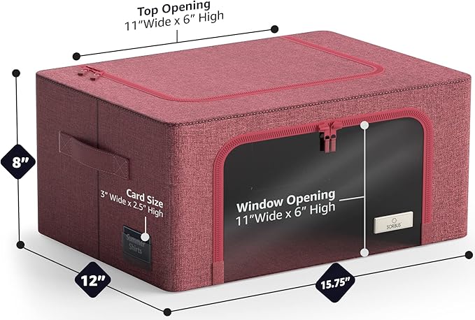 Sorbus Clothes Storage Bins, Clear Window & Handles (6 Pack, Pink) | Large foldable stackable boxes have easy-carry grips for bedding and linens in closets, bedrooms and laundry rooms. - Image 3