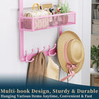 Consumest Over The Door Hooks Organizer - 2 Tier Over Door Hanger with 16 Hooks & 2 Baskets for Hanging Coat, Clothing, Towel, Back Storage for Bathroom, Closet, College Dorm, Pink - Image 5