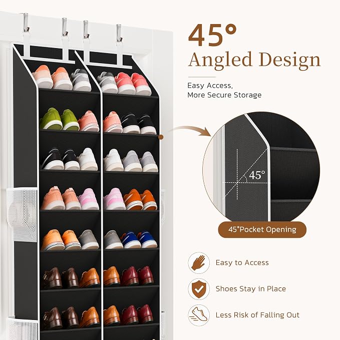Criusia Over the Door Shoe Organizer, 20-30 Pairs Heavy-Duty Hanging Shoe Storage with Large Pockets, 10-Tier Door Shoe Rack with 4 Hooks for Sneakers Sandals Heels Boots (Black) - Image 5
