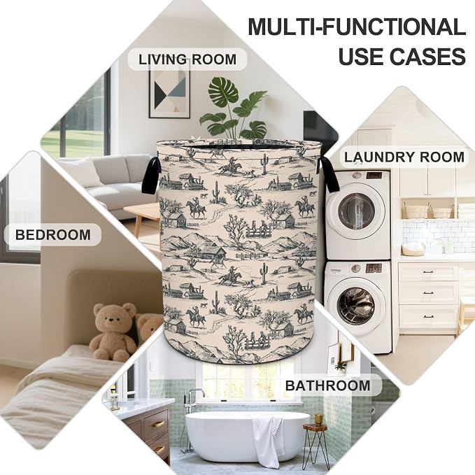 Western Horse Laundry Basket Foldable Oxford Laundry Hamper With Handle For Room Bathroom Bedroom - Image 7