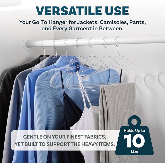 DEILSY™ Clear Thin Hangers with Silver Hook Non-Velvet Hangers 50 Pack | Space saving hangers, sturdy slim hangers, thin hangers for shirts, jackets, coats and everyday clothing - Image 6