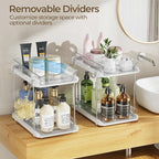 Delamu 2 Tier Under Sink Organizer Bathroom, Bathroom Cabinet Organizer with Snap-Lock Design and Hooks, Pull Out Storage with Movable Dividers, for Countertop, Kitchen and Pantry (White, 4 Pack) - Image 4