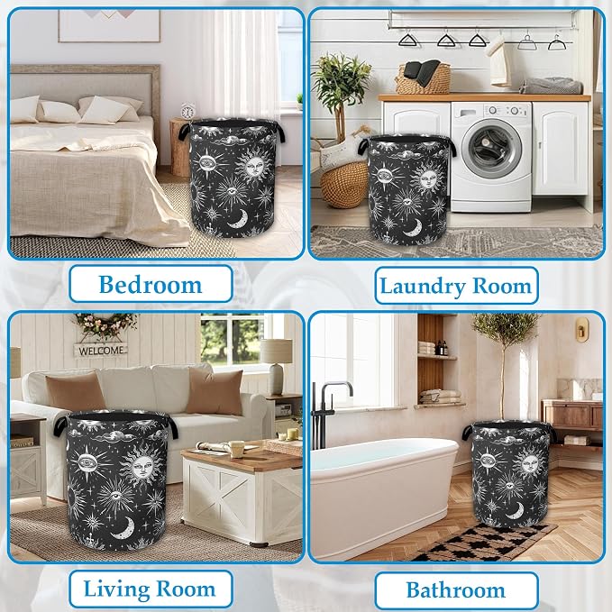 Sun Moon Laundry Basket Collapsible Laundry Hamper Oxford Storage Bin for Clothes Storage, Toy Organizer, Books and Sundries 16" X 20.8" - Image 6