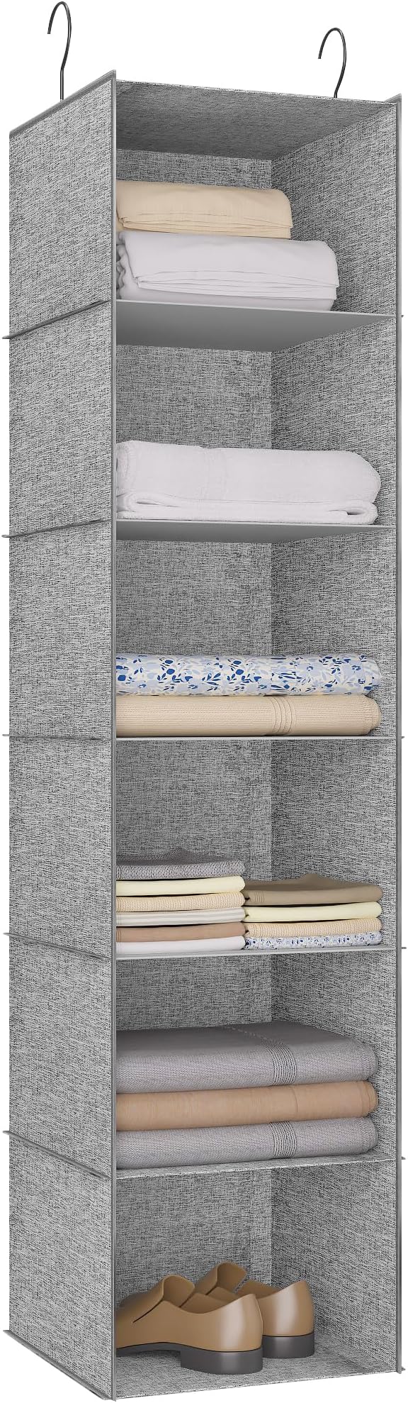 Hanging Closet Organizer 6-Shelf, Oxford Linen Wardrobe Storage, Gray | Easy-mount foldable design holds clothes, handbags, shoes & accessories; washable Oxford fabric, sturdy and space-saving. by DonYeco