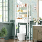 Simple Trending 4 Tier Over The Toilet Storage with Drawers, Heavy Duty Bathroom Stand Organizer Metal Shelves for Laundry, White - Image 2