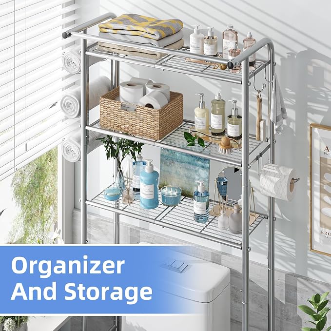 Simple Trending 3 Tier Over The Toilet Rack, Shelf Bathroom, Bathroom Stand Organizer Space Saver, Silver - Image 7