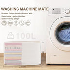 100L Extra Large Woven Laundry Basket Hamper with Handles, White - Image 8