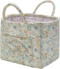 Quilted Fabric Storage Basket with Handles & Pocket, Foldable Laundry Hamper Boho Floral Print Organizer Bin for Home, Picnic, Office 12"x10"x10" (A-3) by Unknown