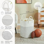 Laundry Basket,Woven Cotton Rope Laundry Hamper,Versatile Storage for Dirty Clothes,Baby Toys,and Blankets in Bathroom, Nursery,and Living Room (White, 60L) - Image 2