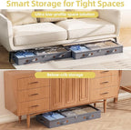 FHSQX Under Bed Storage Container 3 Inches Low Profile Under-bed Organizer Bins Slim Under Couch Storage Box Ideal For Seasonal Clothes Blankets Towel Fabric (1, Drak Grey, 31.5 * 17 * 3in) - Image 6