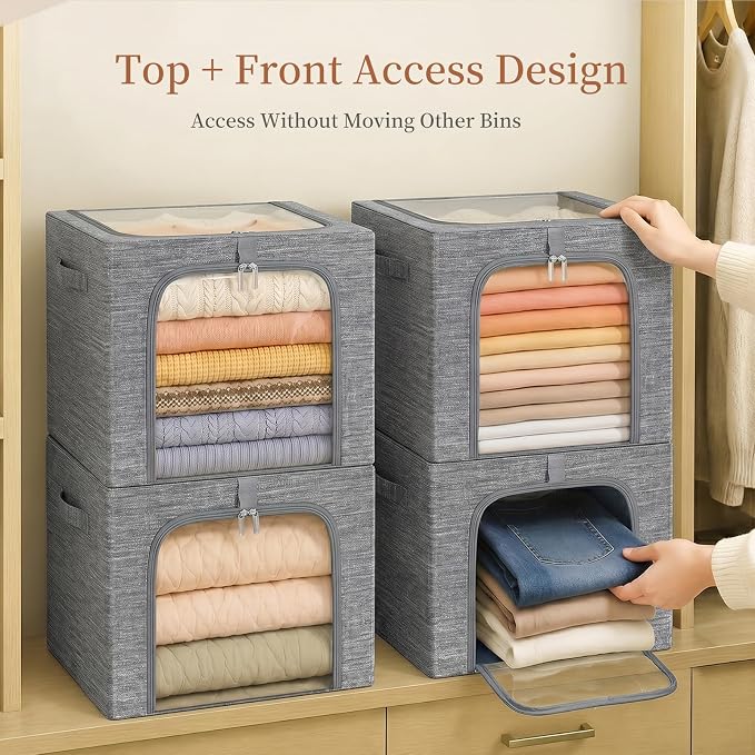 GoMaihe Clothes Storage Bins with Metal Frame for Closet, 40L 6-Pack Grey - Image 5