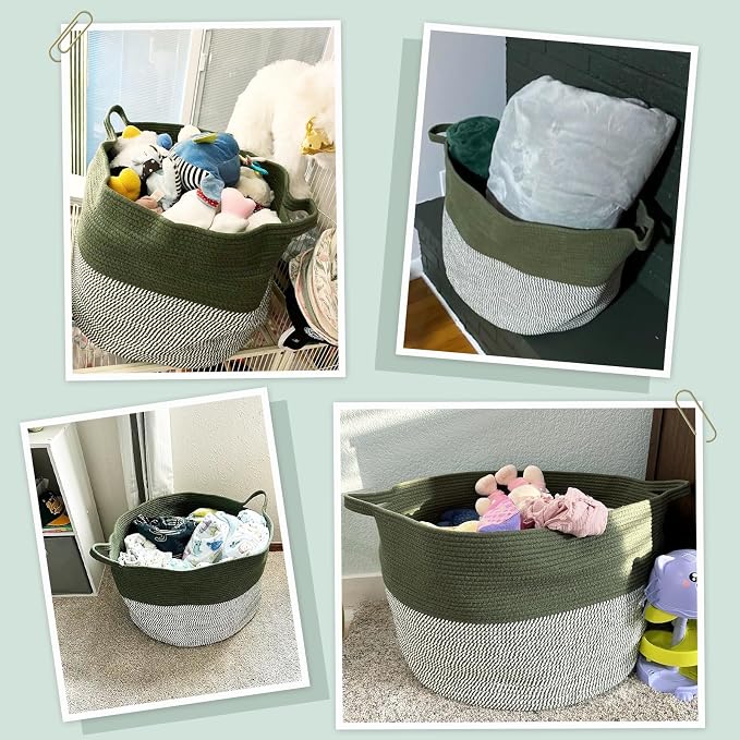 INDRESSME XXXLarge Woven Rope Blanket Basket Living Room Green, 90L - Image 4