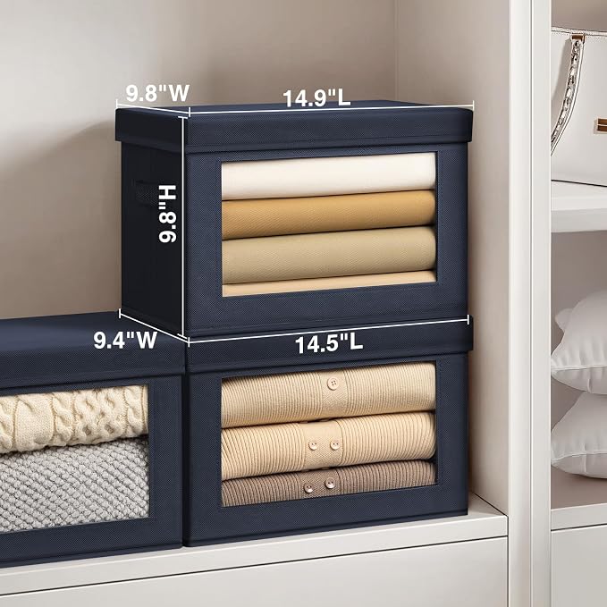 Homsorout Minimalist 6 Pack Large Fabric Storage Bins with Lids, Navy Blue, 14 Inch. - 6 Count, Ideal for Clothes, Books, CD, Bedroom, Living Room - Image 2