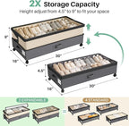Kitstorack 4 Pack Height-adjustable Under Bed Storage with Wheels, Under Bed Storage Containers,Under Bed Shoe Storage Organizer with Clear Window&Label, Suitable for Clothes Storage, Beige & Gray - Image 3