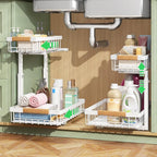Kitstorack Under Sink Organizer, 2 Tier Under the Sink Storage, Slide out Pull out Cabinet Organizer Shelf, Metal Sliding Drawer for Kitchen Bathroom Pantry Closet Organization Rack, White, 1 Pack by Kitstorack