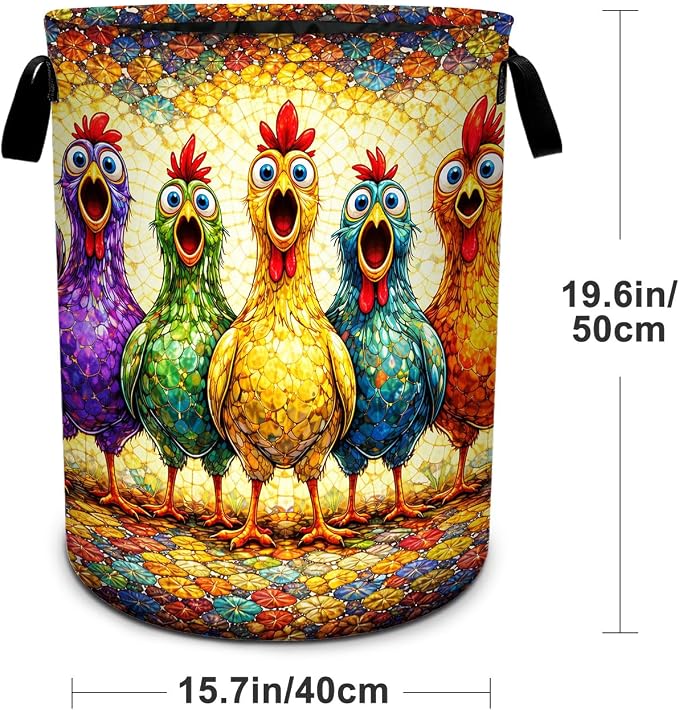Rooster Laundry Basket Foldable Laundry Hamper With Handles Clothes Storage Bucket Organizer Laundry Bag For Bedroom Bathroom Laundry Storage 19.6 x 15.7 - Image 2