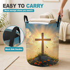 Cross Wildflower Collapsible Laundry Hamper,Easter Sunrise Flowers Waterproof Oxford Cloth Clothes Basket with Handles for Bathroom Bedroom Nursery Dorm Room,16" x 20" - Image 5