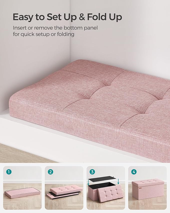 SONGMICS 30 Inches Folding Storage Ottoman Bench, Load 660 lb | Ottoman Foot Rest, Storage Chest, for Living Room, Entryway, Jelly Pink and Ink Black, MINOTA Collection ULSF047R11 - Image 7