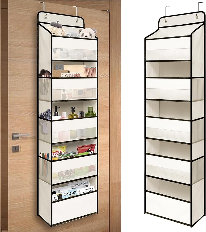 TYMENSH White Over Door Organizer with 5 Large Clear Pockets and 6 Side Mesh Pockets, Anti-Tilt Hanging Door Storage for Nursery, Bathroom, Closet, Bedroom, Dorm, Toys by TYMENSH