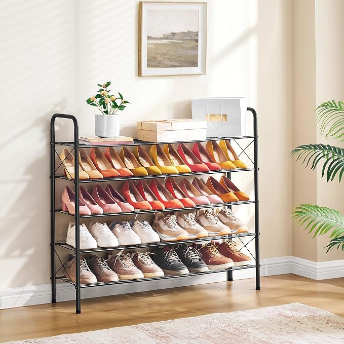 Hoctieon 5 Tier Mesh Style Shoe Rack, Entryway Shoe Shelf, Shoe Storage Organizer, Shoe Rack for Closet, Space Save for Bathroom, Garage, Hallway, Bedroom, Living Room, Black - Image 2