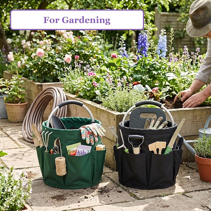 2PCS Cleaning Caddy, 17L Collapsible Cleaning Supply Caddy with Handle, Foldable Tool Bucket Organizer with Outer Pockets, Storage Basket for Travel, Housekeeping, RV, Green + Black - Image 6